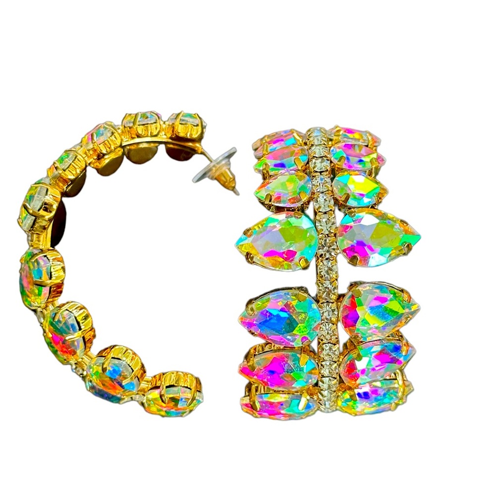 Large, iridescent crystal aurora borealis hoops